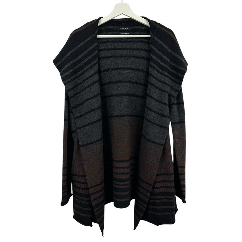 Cynthia Rowley Women’s Merino Wool Blend Striped Cardigan Hooded Sweater Size L